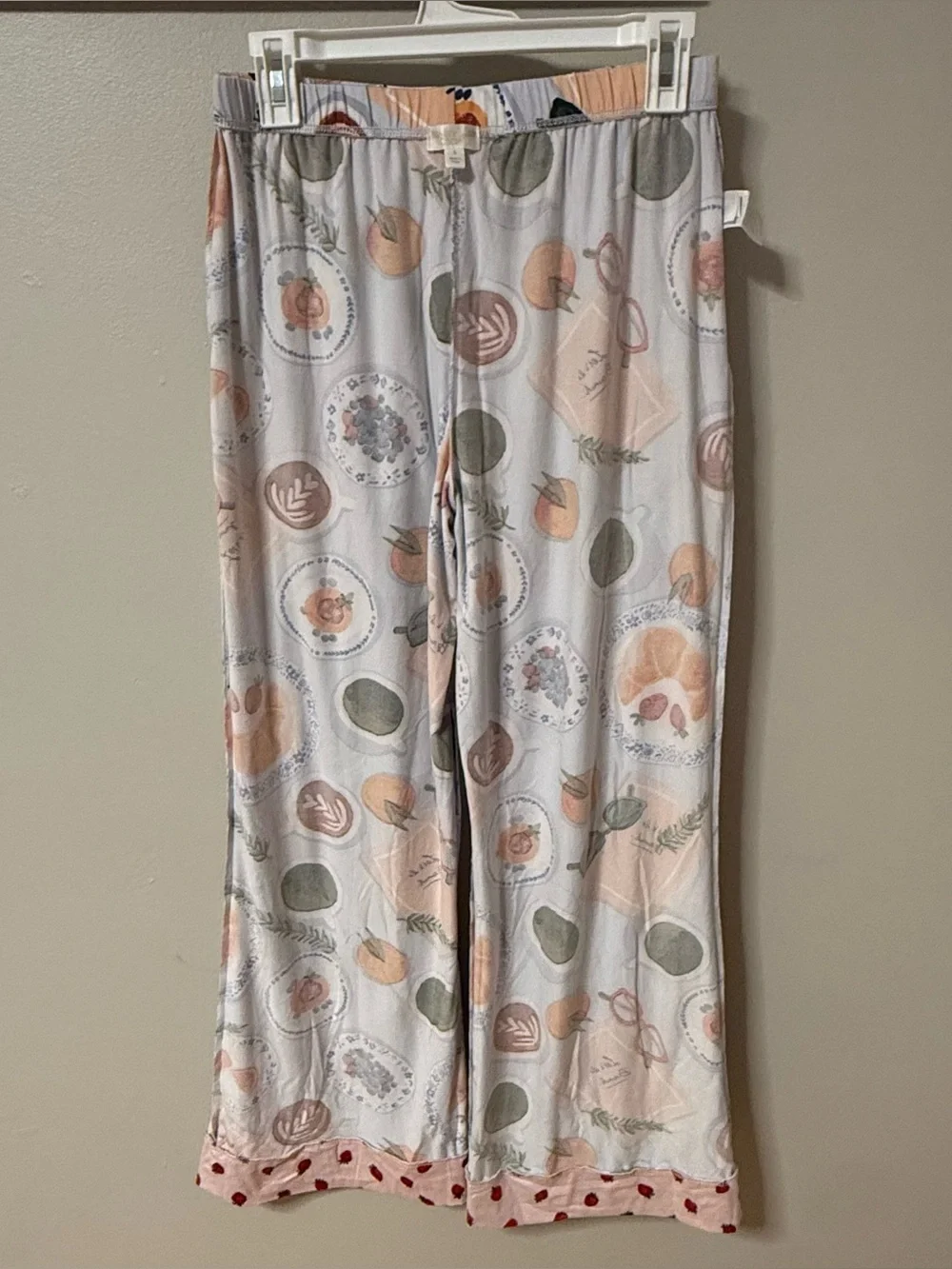 Beauty Sleep Social Pajama Set Womens Breakfast Coffee Croissant Billie Small